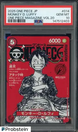 2025 ONE PIECE JPN PROMOS ONE PIECE MAGAZINE VOL.20 #014 MONKEY D. LUFFY PSA 10 - Image 1