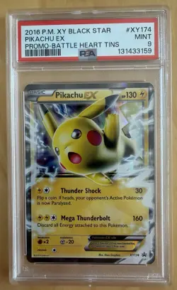 Pikachu EX XY174 Battle Heart Tin Black Star Promo Pokemon Card PSA 9 Mint - Image 1