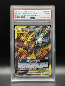 PSA 9 MINT Moltres & Zapdos & Articuno GX SM210 Promo Full Art Pokemon Card - Image 1