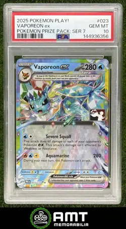 Vaporeon ex PSA 10 2025 Pokemon Play Prize Pack Series 7 Prismatic Evolutions 56 - Image 1