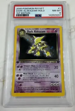 2000 Pokemon 1st Edition Team Rocket Dark Alakazam Holo #1 PSA 8 - Image 1