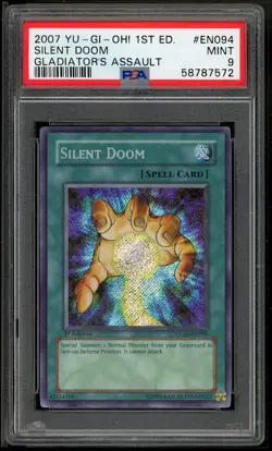 Silent Doom GLAS-EN094 1st Edition Secret Rare NA PRINT Yugioh PSA 9 *572 - Image 1
