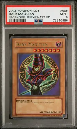 Dark Magician LOB-005 Ultra Rare Unlimited ERROR LABEL 1st Ed Yugioh PSA 9 *886 - Image 1