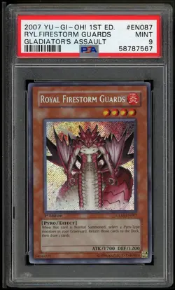 Royal Firestorm Guards GLAS-EN087 1st Edition Secret Rare Yugioh PSA 9 *567 - Image 1