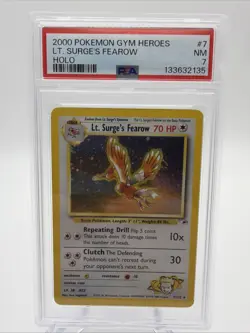 Pokemon 2000 Gym Heroes Lt. Surge's Fearow Holo Card #7/132 PSA 7 - Image 1