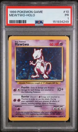 Pokemon Mewtwo Base Set Holo Rare Card 10/102 1999 Wizards Vintage PSA 1 - Image 1