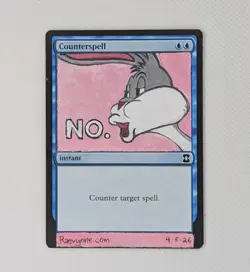 MtG Hand Painted Altered Counterspell Bugs Bunny No Meme Alter Card By Raevynne - Image 1
