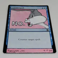 MtG Hand Painted Altered Counterspell Bugs Bunny No Meme Alter Card By Raevynne - Image 2