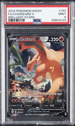 2022 POKEMON SWORD & SHIELD BRILLIANT STARS #154 FULL ART/CHARIZARD V PSA 9 - Image 1