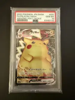 2020 POKEMON JPN SWORD & SHIELD AMAZING VOLT TACKLE FULL ART/PIKACHU VMAX PSA 10 - Image 1