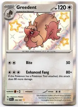 Greedent 206/091 Shiny Rare Paldean Fates Pokemon Holo Near Mint - Image 1