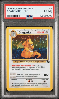 1999 POKEMON FOSSIL #4 DRAGONITE-HOLO PSA 6 - Image 1