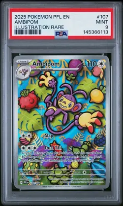 2025 POKEMON PFL EN-PHANTASMAL FLAMES #107 AMBIPOM ILLUSTRATION RARE PSA 9 - Image 1