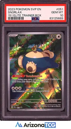 Pokemon 2023 Snorlax 051 Full Art Promo 151 Elite Trainer Box GEM MINT PSA 10 - Image 1