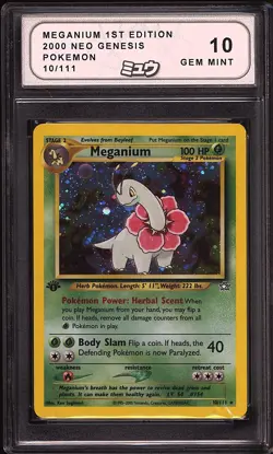 Pokemon 2000 Meganium 10/111 1st Edition Holo Neo Genesis GEM MINT MEW 10 - Image 1