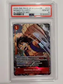 One Piece Monkey.D.Luffy OP14-EB04 013 (Alt Art) The Azure Sea's Seven PSA 10 - Image 1