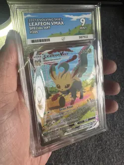 Pokemon TCG Leafeon VMAX 205/203 Evolving Skies Secret Rare Card Graded 9 ACE - Image 2