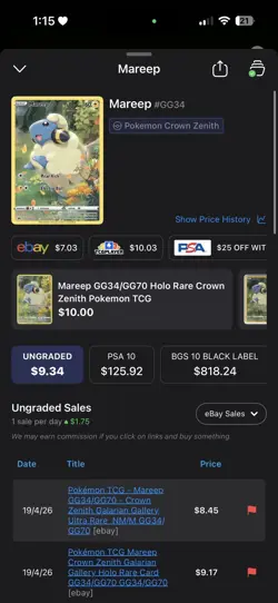 Pokemon TCG Mareep Crown Zenith: Galarian Gallery Gg34/Gg70 Holo Holo Rare - Image 2