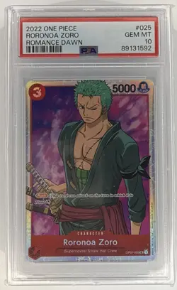 2022 One Piece, Roronoa Zoro, Romance Dawn, #025, PSA 10 GEM MINT - Image 1