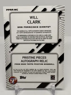 Will Clark 2025 Topps Pristine Pieces Autograph Relic Blue /75 Giants Auto - Image 2