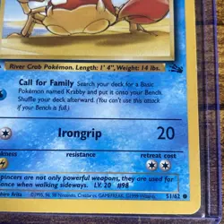 1st Edition Krabby 51/62 Fossil Set - Common Pokemon Card - LP - Image 4
