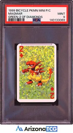 Pokemon 1999 Magmar Green 2 Of Diamonds Bicycle Pokemon Mini Playing Cards PSA 9 - Image 1