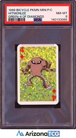 Pokemon 1999 Hitmonlee 4 Of Diamonds Green Bicycle Mini Playing Cards PSA 8 - Image 1