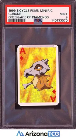 Pokemon 1999 Cubone Ace Of Diamonds Green Bicycle PKMN Mini Playing Card PSA 9 - Image 1