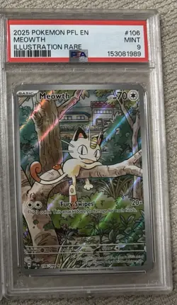 PSA 9 Meowth 106/094 Illustration Rare 2025 Pokemon PFL EN MINT 🌿🐾 - Image 1