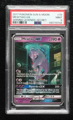 Secret - Mewtwo GX Pokemon Sun & Moon Shining Legends PSA 9 MINT - Image 1