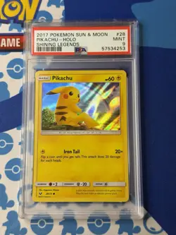 2017 POKEMON SUN & MOON SHINING LEGENDS #28 PIKACHU-HOLO PSA 9 - Image 1