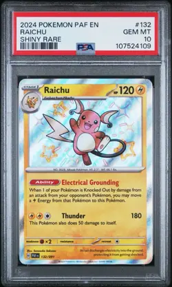 Raichu 132/091 SV: Paldean Fates Shiny Rare Holo PSA 10 120 HP Pokemon TCG - Image 1