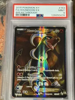 2015 POKEMON XY BREAKTHROUGH #153 FULL ART/HOUNDOOM EX PSA 9 - Image 1