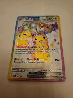 The Pokemon Company Pikachu ex 219/191 SV08 Surging Sparks Holo EX Secret Rare … - Image 1