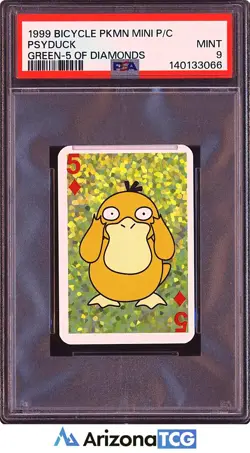 Pokemon 1999 Psyduck 5 Green Bicycle Pokemon Mini Playing Cards PSA 9 - Image 1