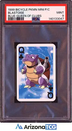 Pokemon 1999 Blastoise Queen Of Clubs Blue Bicycle PKMN Mini Playing Card PSA 9 - Image 1