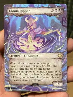 Gloom Ripper SHOWCASE Lorwyn Eclipsed Hand Painted Borderless Altered Art Tentz - Image 1