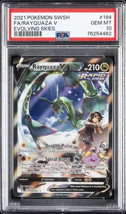 2021 POKEMON SWORD & SHIELD EVOLVING SKIES #194 FULL ART/RAYQUAZA V PSA 10 - Image 1
