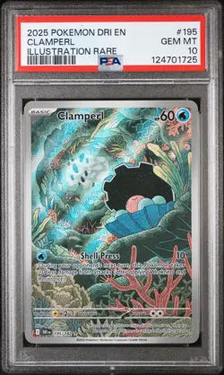 2025 POKEMON DRI EN-DESTINED RIVALS ILLUSTRATION RARE #195 CLAMPERL PSA 10 - Image 1
