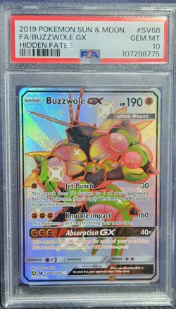 Pokemon 2019 Buzzwole GX SV68/SV94 Full Art SV Hidden Fates GEM MINT PSA 10 - Image 1