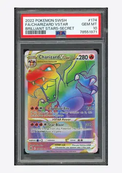 Pokemon PSA 10 Charizard VSTAR Rainbow Rare 2022 174/172 Brilliant Stars English - Image 1