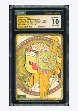 Pokemon CGC 10 GEM AUTO 10 Grass Energy Holo Pikachu Shyanne_M 2023 #GRA CLF JPN - Image 1