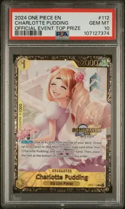 2024 ONE PIECE PROMOS #112 CHARLOTTE PUDDING OFFICIAL EVENT TOP PRIZE PSA 10 - Image 1