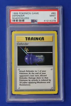1999 Pokemon DEFENDER SHADOWLESS Trainer Card #80 TCG PSA Mint 9 Graded Vintage - Image 1