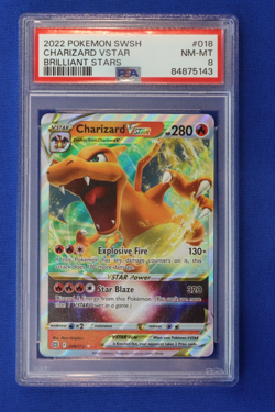 2022 Pokemon Sword & Shield CHARIZARD VSTAR Brilliant Stars #018 Card PSA 8 SWSH - Image 1