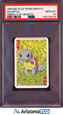 Pokemon 1999 Squirtle Green 3 Of Hearts Bicycle Pokemon Mini Playing Card PSA 10 - Image 1