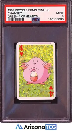 Pokemon 1999 Chansey Green 4 Of Hearts Bicycle Pokemon Mini Playing Cards PSA 9 - Image 1