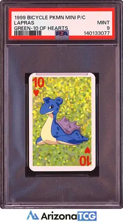 Pokemon 1999 Lapras 10 Of Hearts Green Bicycle Pokemon Mini Playing Card PSA 9 - Image 1