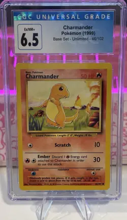1999 POKEMON BASE SET UNLIMITED CHARMANDER 46/102 COMMON CGC 6.5 - Image 1