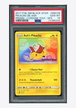 Pokemon PSA 10 Ash's Pikachu Promo 2017 SM108 "I Choose You!" SPA English - Image 1